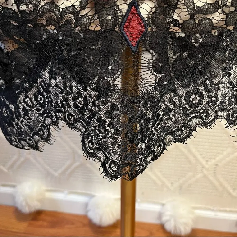 FREE‎ PEOPLE | Black Lace Embroidered Tunic Cut Out Back Sheer Top